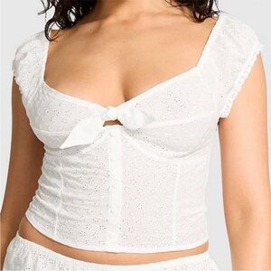 Frankies Bikinis White Eyelet Tie-Front Crop Top